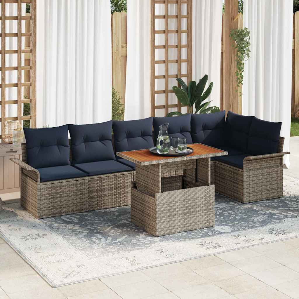 vidaXL Σετ Καναπέ Κήπου 7 τμχ. Γκρι και Navy Blue συνθετικό ρατάν