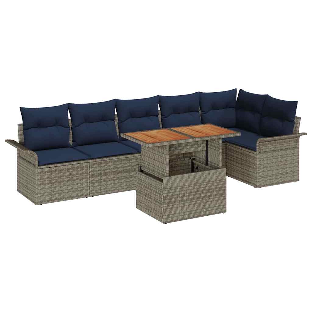 vidaXL Σετ Καναπέ Κήπου 7 τμχ. Γκρι και Navy Blue συνθετικό ρατάν