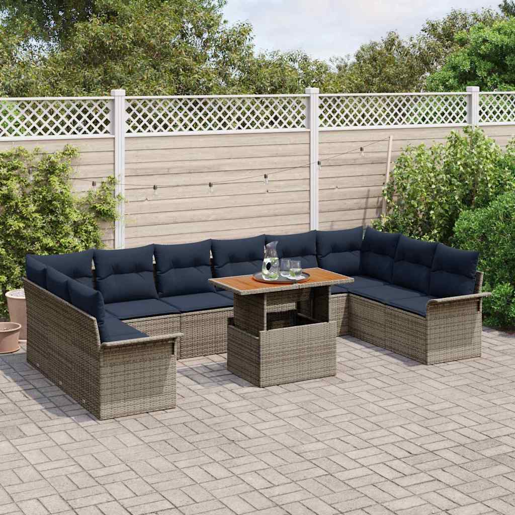 vidaXL Σετ Καναπέ Κήπου 11 τμχ. Γκρι και Navy Blue συνθετικό ρατάν