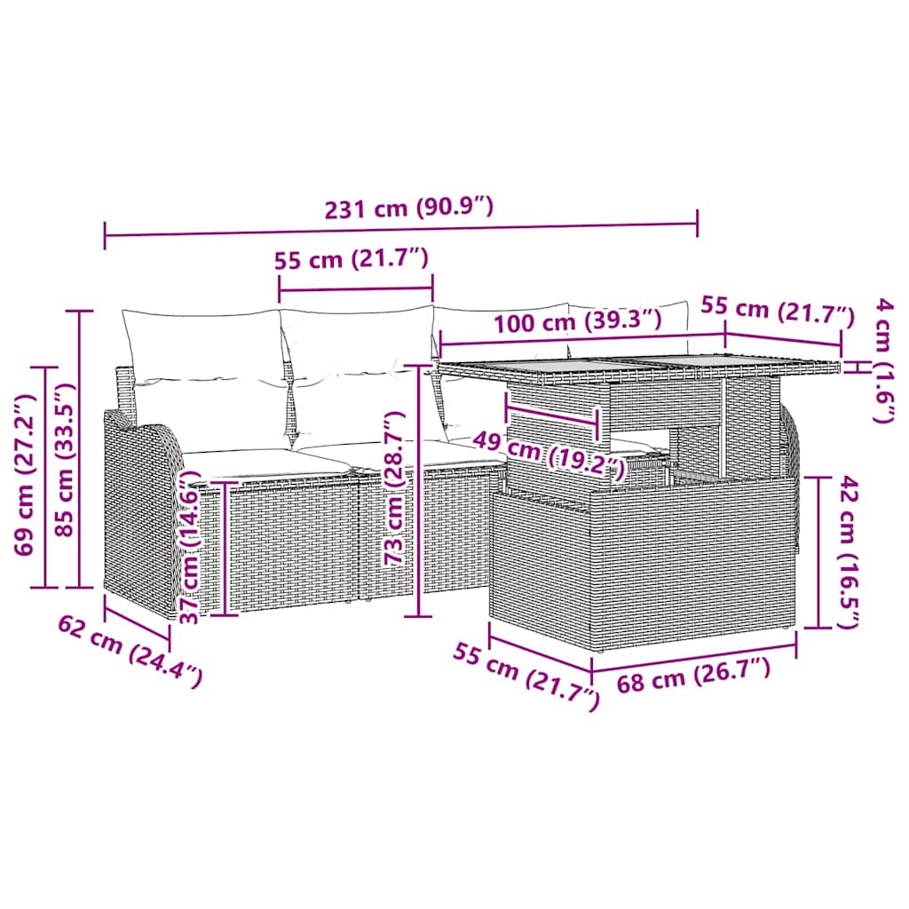 vidaXL 5 τεμαχίων Σαπούνι Κήπου με Μαξιλάρια Μπεζ Πολυ Ρατάν Ακακία