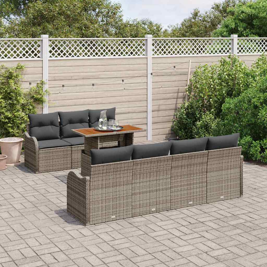 vidaXL Σετ Σαλονιού 8 τεμαχίων με Μαξιλάρια Γκρι Poly Rattan