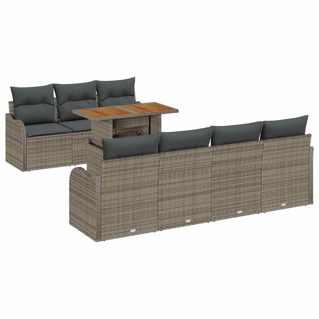 vidaXL Σετ Σαλονιού 8 τεμαχίων με Μαξιλάρια Γκρι Poly Rattan