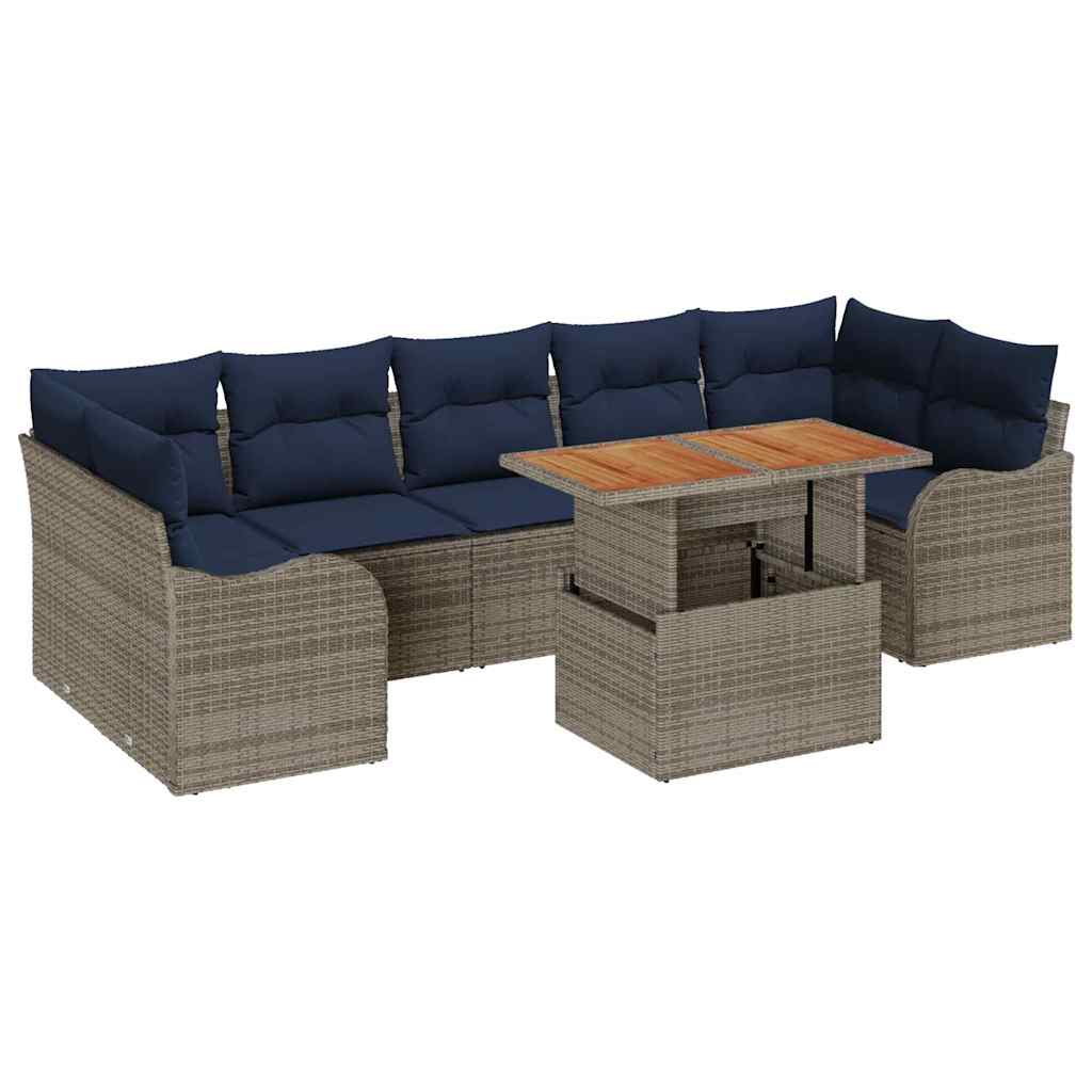 vidaXL Σετ Καναπέ Κήπου 8 τμχ. Γκρι και Navy Blue συνθετικό ρατάν