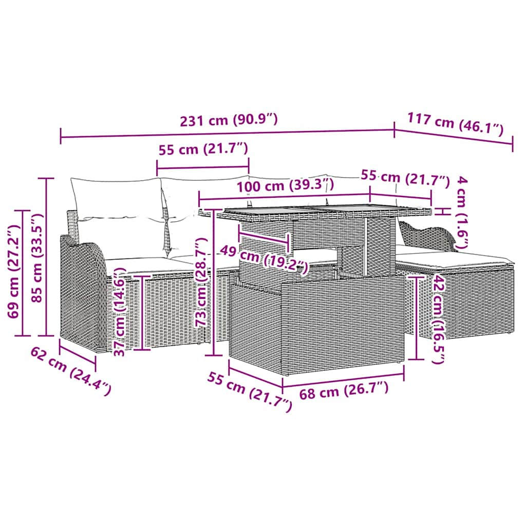 vidaXL Σετ Καναπέ Κήπου με μαξιλάρι 6 pcs Γκρι