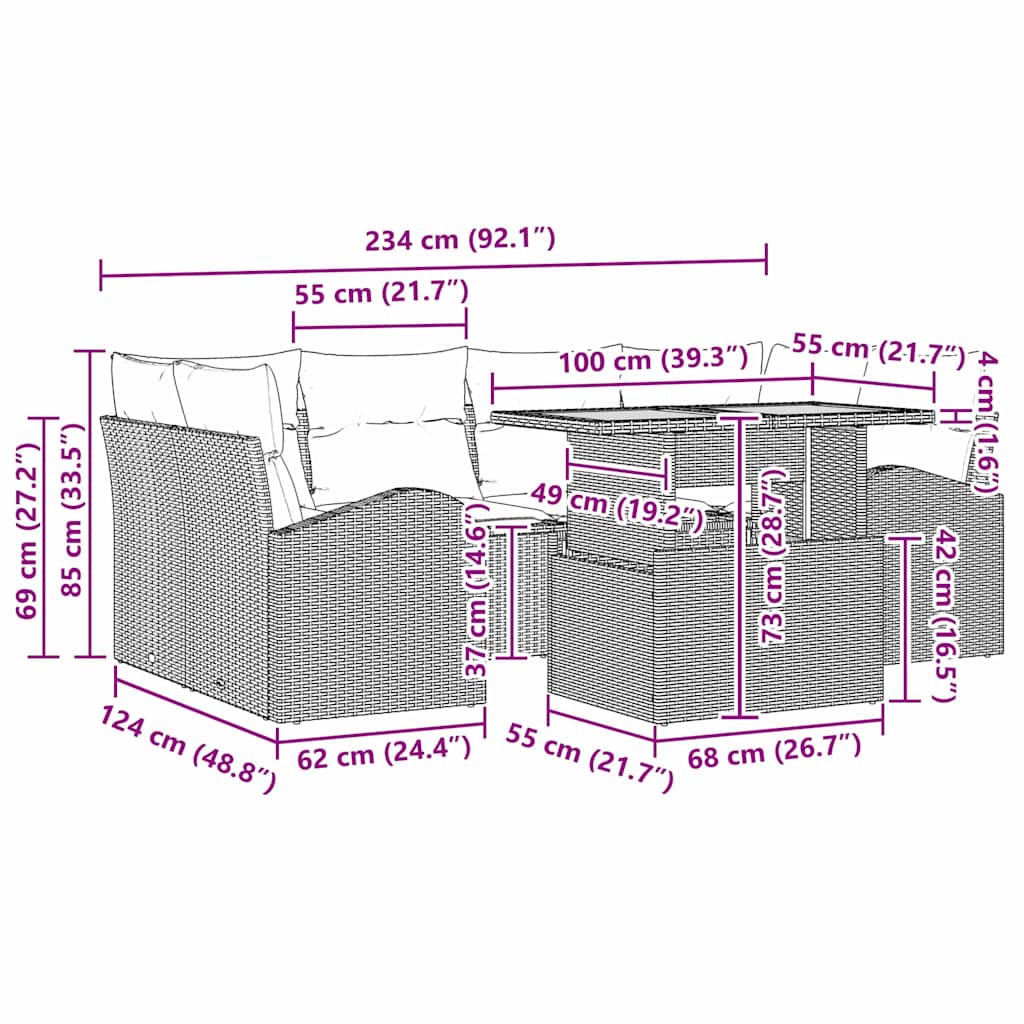 vidaXL Σετ κήπου 7 τεμαχίων με μαξιλάρια Γκρι Πολυ-ρατάν Ακακία