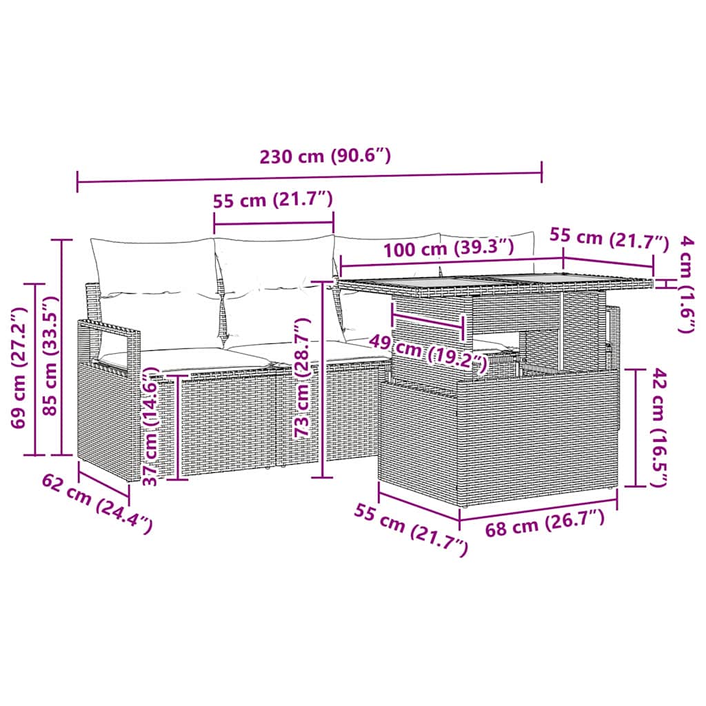 vidaXL 5 Τεμαχίων Σετ Σαλονιού Κήπου Με Μαξιλάρια Μπεζ Ρατάν Ακακίας