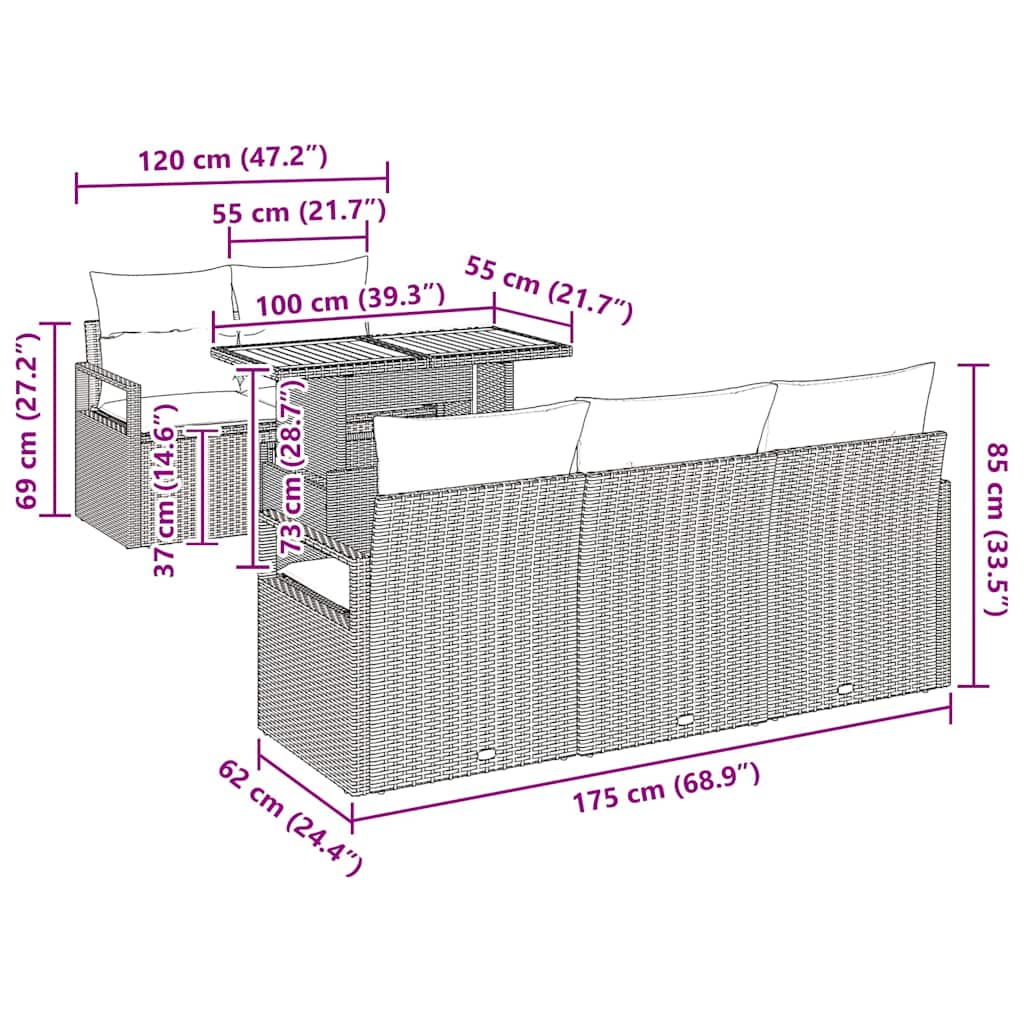 vidaXL Σετ Καναπέ Κήπου 6 pcs μπεζ και ανοιχτό γκρι 100 x 55 x 73 εκ