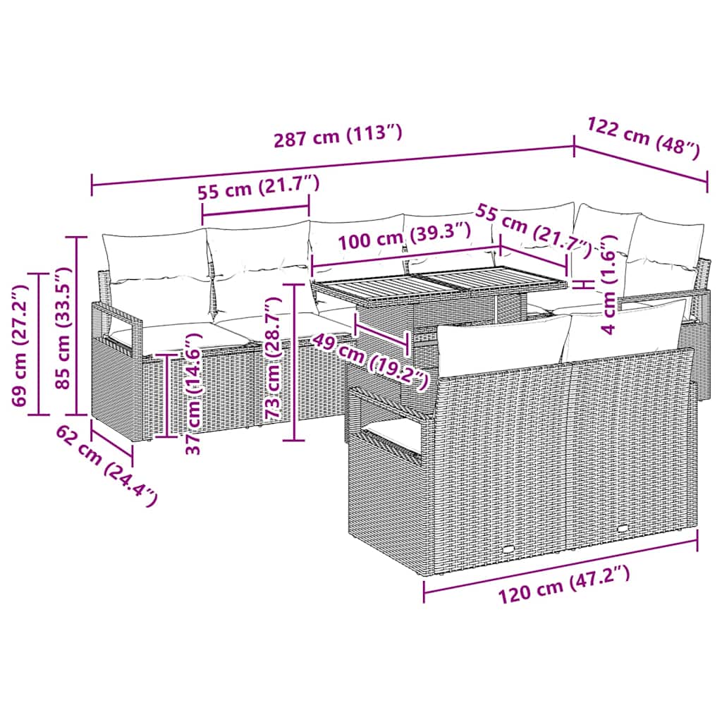 vidaXL Σετ Καναπέ Κήπου 9 pcs Μπεζ και Γκρι 100 x 55 x 73 εκ