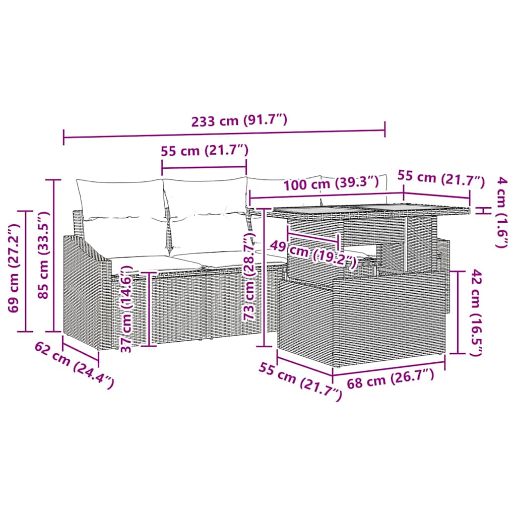 vidaXL Σετ Τραπεζαρίας Κήπου 5 Τεμαχίων με Μαξιλάρια Γκρι Πολυρατάν Ακακία