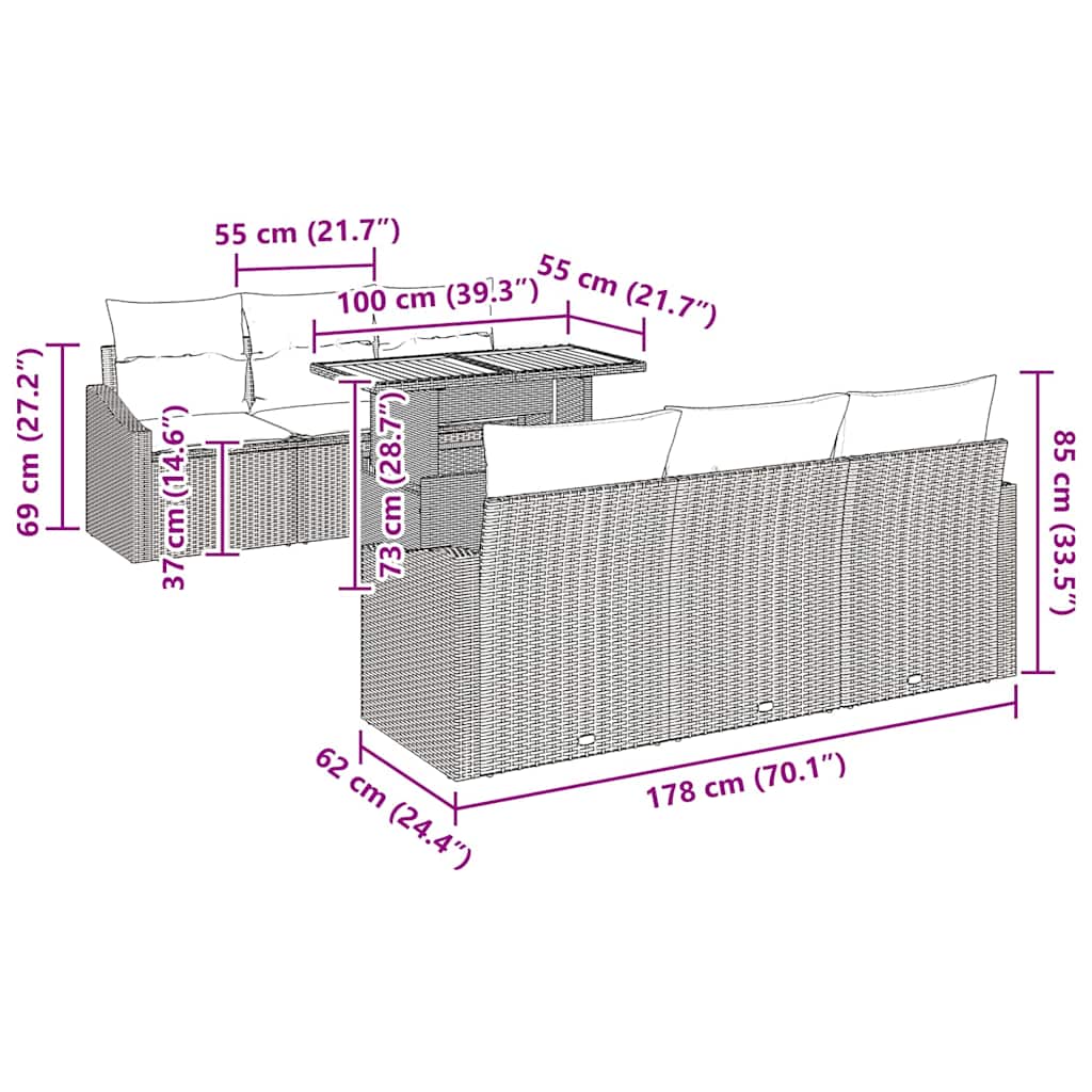 vidaXL Σετ Καναπέ Κήπου 7 pcs Μπεζ και Κρέμα 100 x 55 x 73 εκ