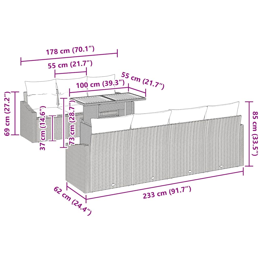 vidaXL Σετ Εξωτερικής Τραπεζαρίας 8 Τεμαχίων με Μαξιλάρια Μαύρο Πολυεστέρα Ακακίας