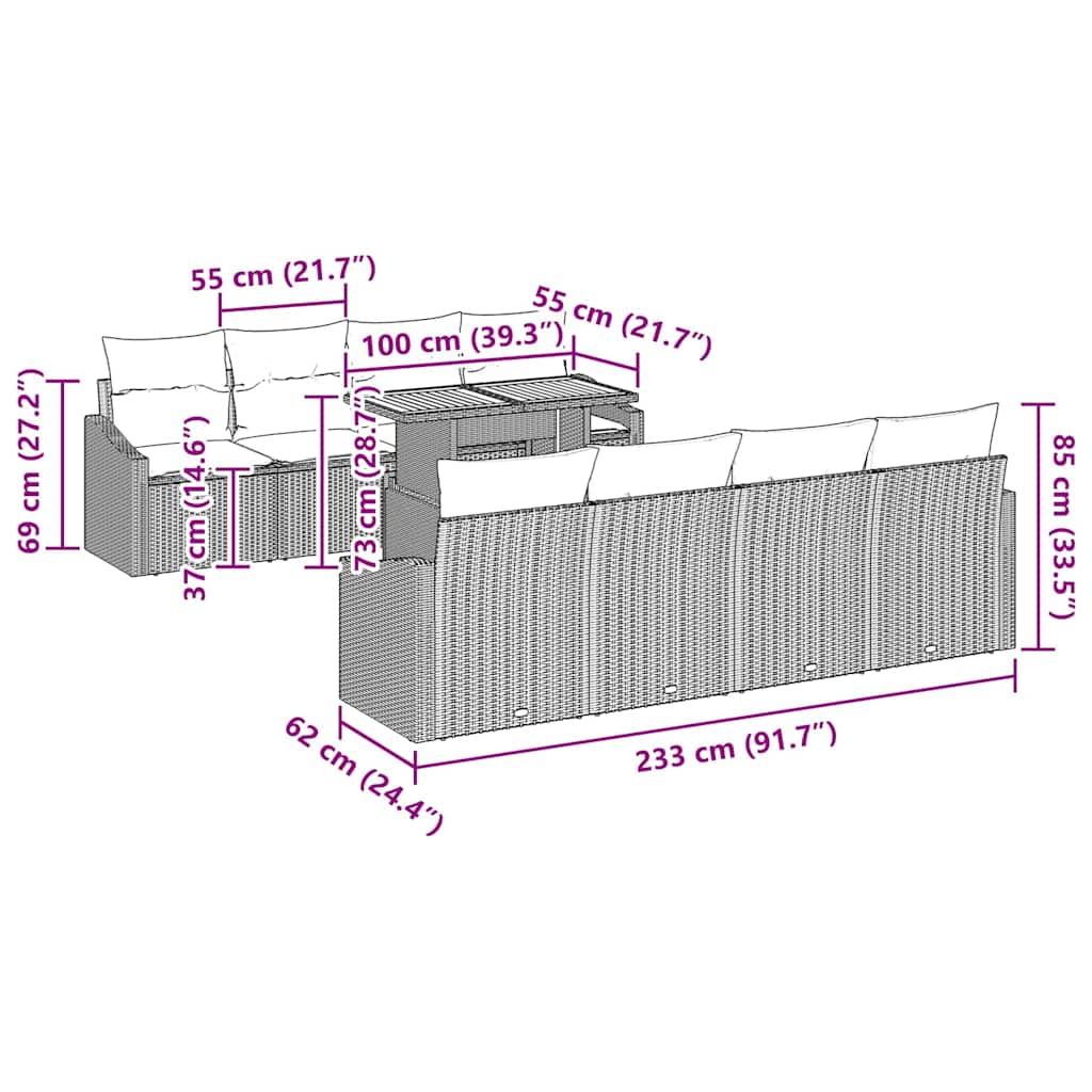 vidaXL Σέτ φαγητού για κήπο 9 pcs Μπεζ και Γκρι 100 x 55 x 73 εκ