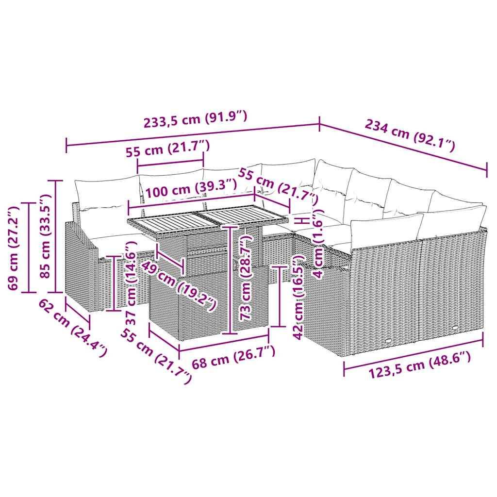 vidaXL Σετ Γκαζόν 9 Τεμαχίων με Μαξιλάρια σε Μαύρο Πολυ Ρατάν και Ακακία