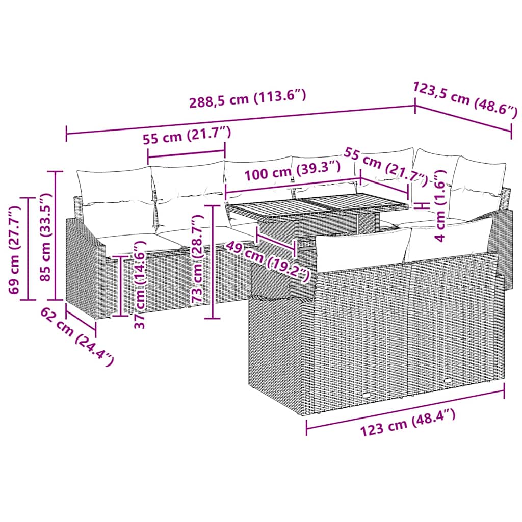 vidaXL Σετ 9 Τεμαχίων Τραπεζαρίας Κήπου με Μαξιλάρια Γκρι Πολυ Ρατάν Ακακίας