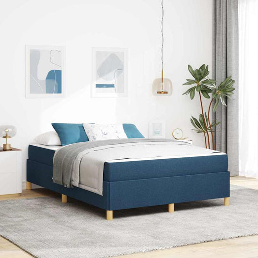 vidaXL Κρεβάτι με ελατήρια Μπλε και άσπρο 160 x 200 cm ύφασμα