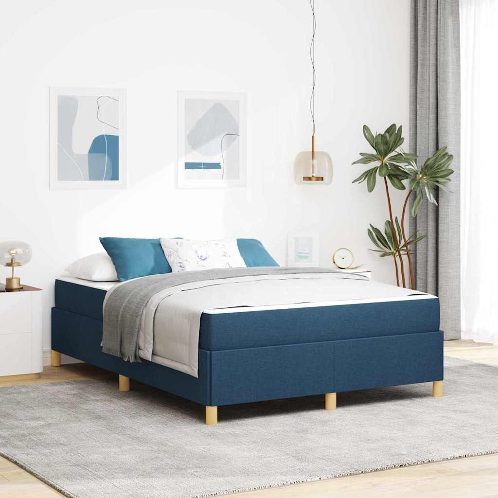 vidaXL Κρεβάτι με ελατήρια Μπλε και άσπρο 160 x 200 cm ύφασμα