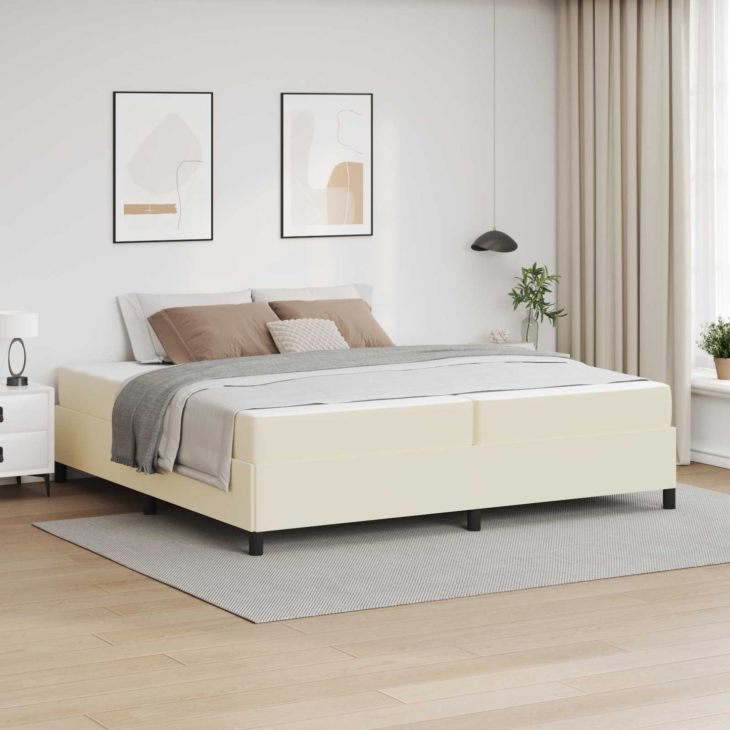 vidaXL Σκελετός Κρεβατιού με στρώμα Κρεμ 200 x 200 cm ύφασμα