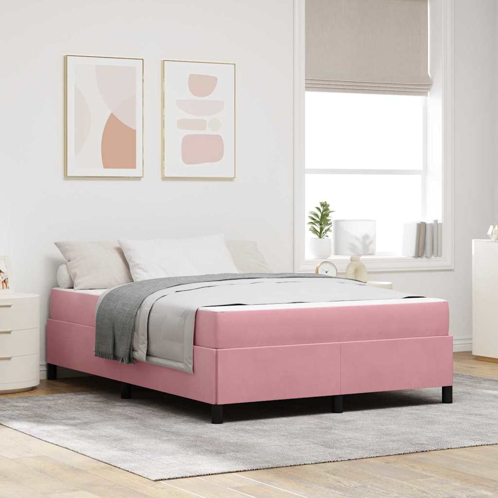 vidaXL Σκελετός Κρεβατιού με στρώμα Ροζ 140 x 190 cm ύφασμα