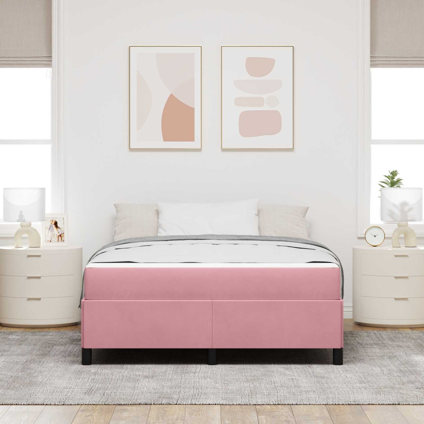vidaXL Σκελετός Κρεβατιού με στρώμα Ροζ 160 x 200 cm ύφασμα