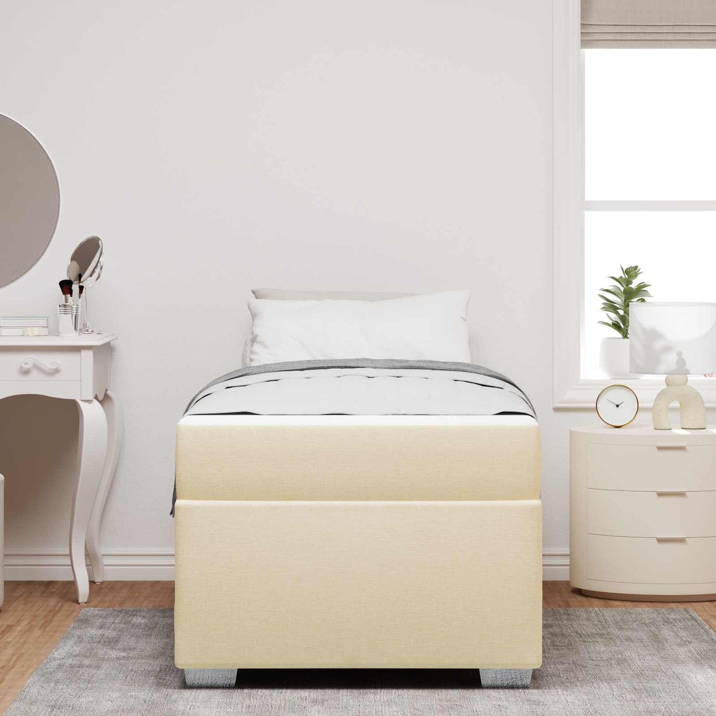 vidaXL Σκελετός Κρεβατιού με στρώμα Κρεμ 90 x 190 cm ύφασμα