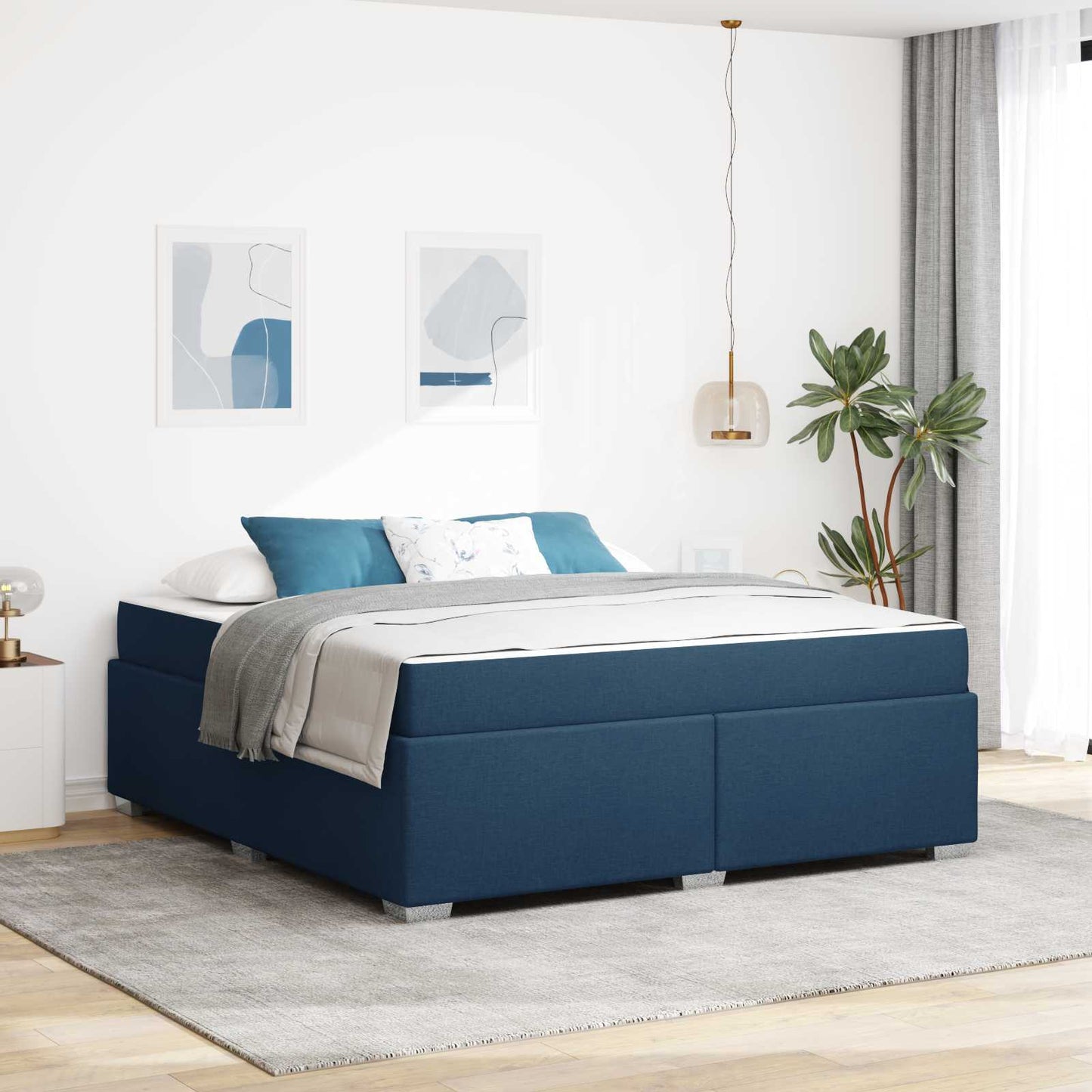 vidaXL Σκελετός Κρεβατιού με στρώμα Μπλε 180 x 200 cm ύφασμα