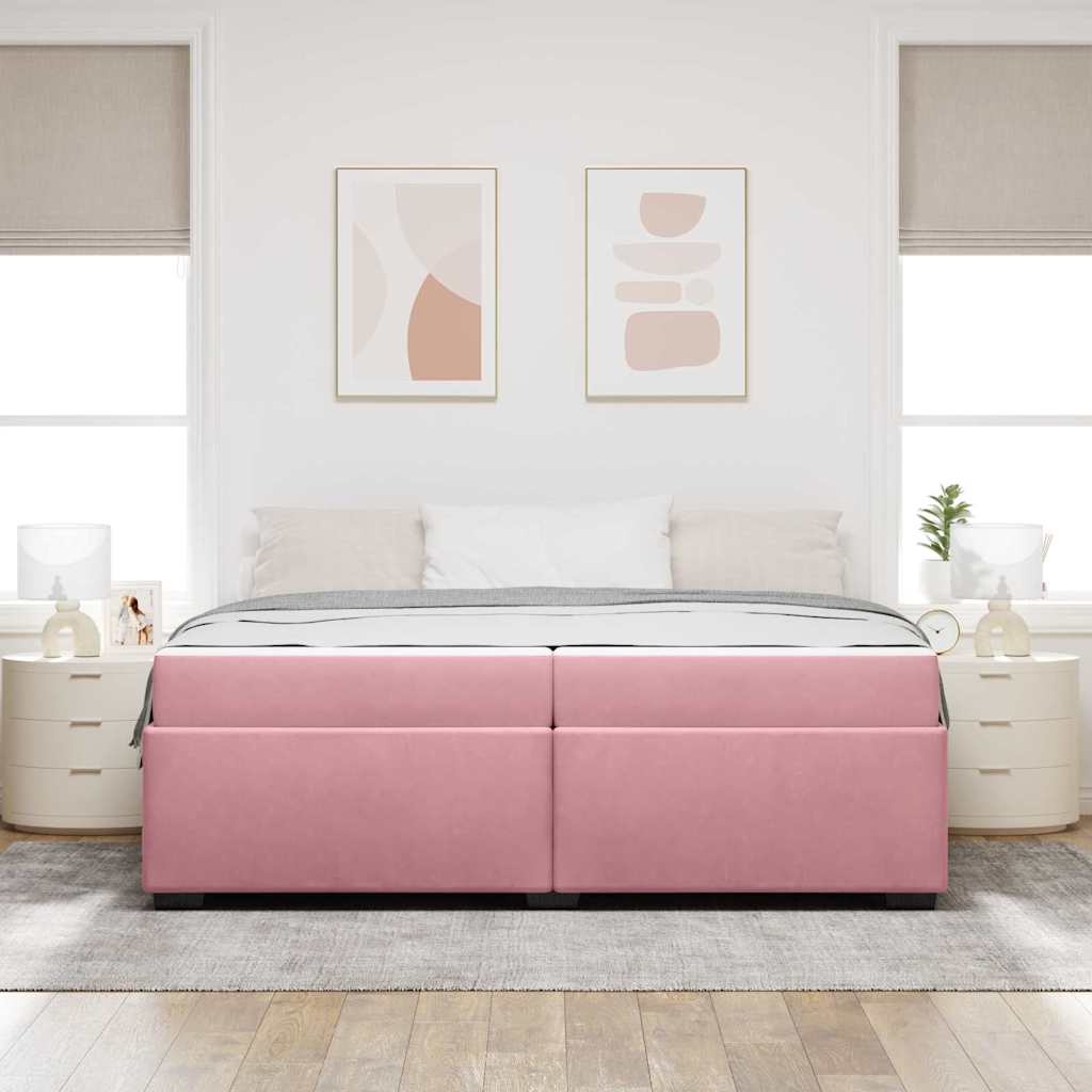 vidaXL Σκελετός Κρεβατιού με στρώμα Ροζ 200 x 200 cm ύφασμα