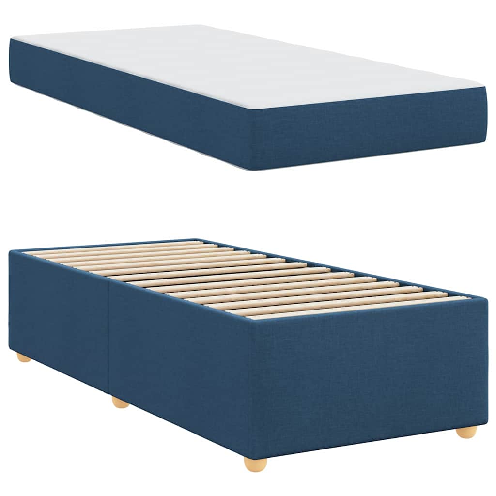 vidaXL Σκελετός Κρεβατιού με στρώμα Μπλε 90 x 200 cm ύφασμα