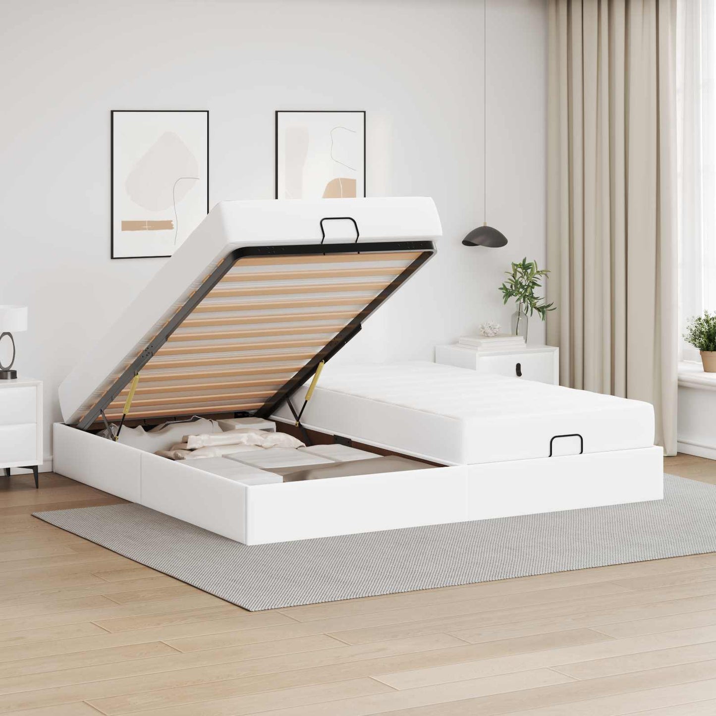 vidaXL Σκελετός κρεβατιού με στρώμα με στρώμα 2 pcs Λευκό PVC
