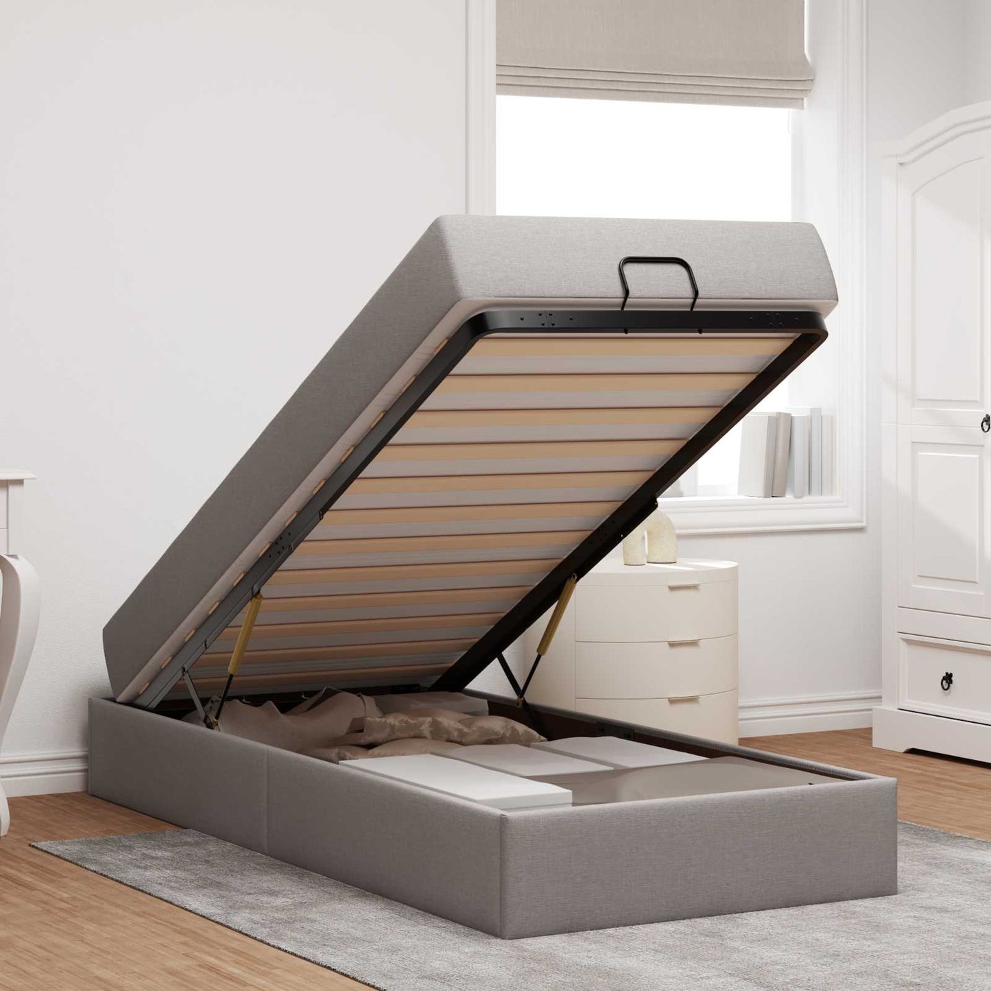 vidaXL Σκελετός κρεβατιού με στρώμα 2 pcs Taupe ύφασμα