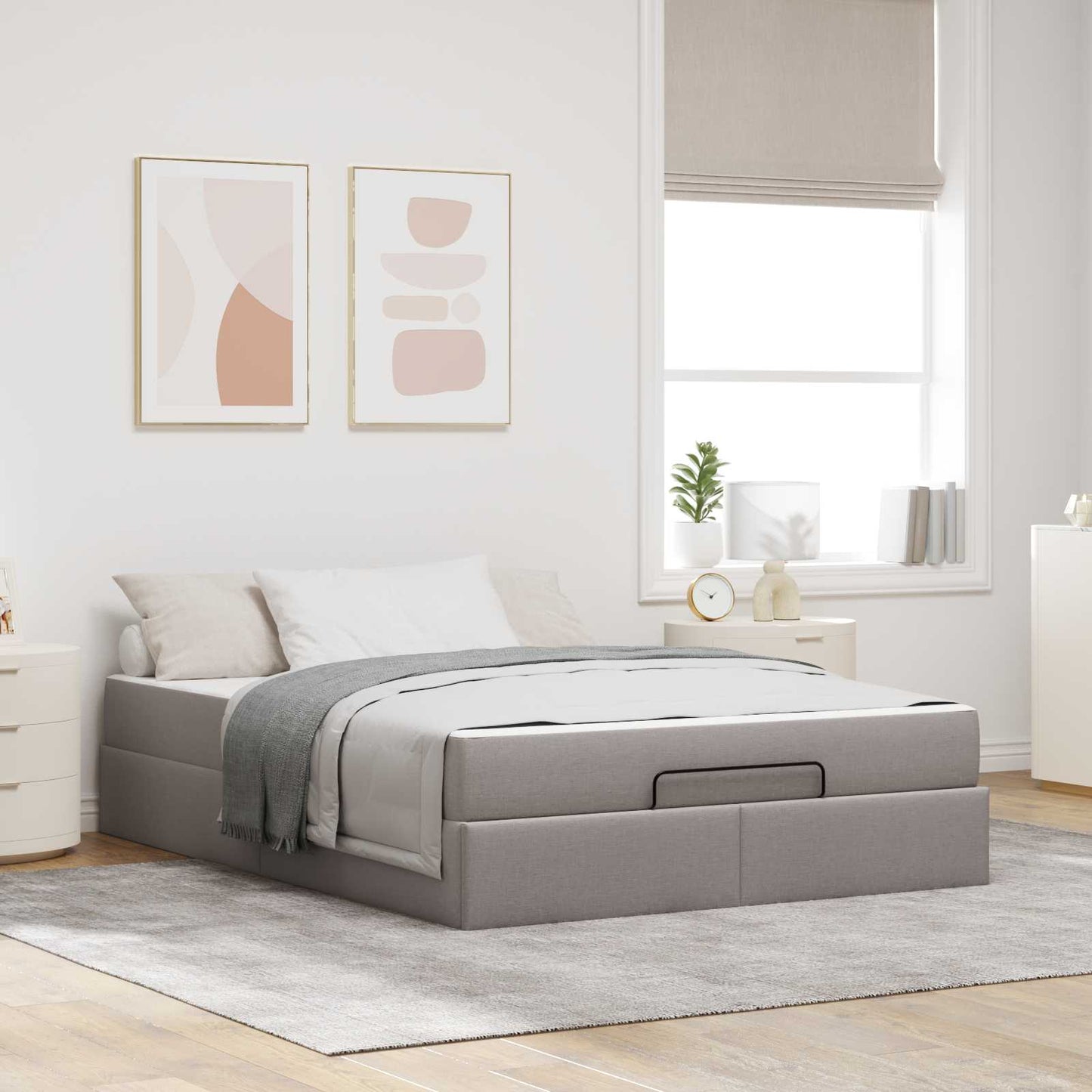 vidaXL Σκελετός κρεβατιού με στρώμα με στρώμα 2 pcs Taupe ύφασμα