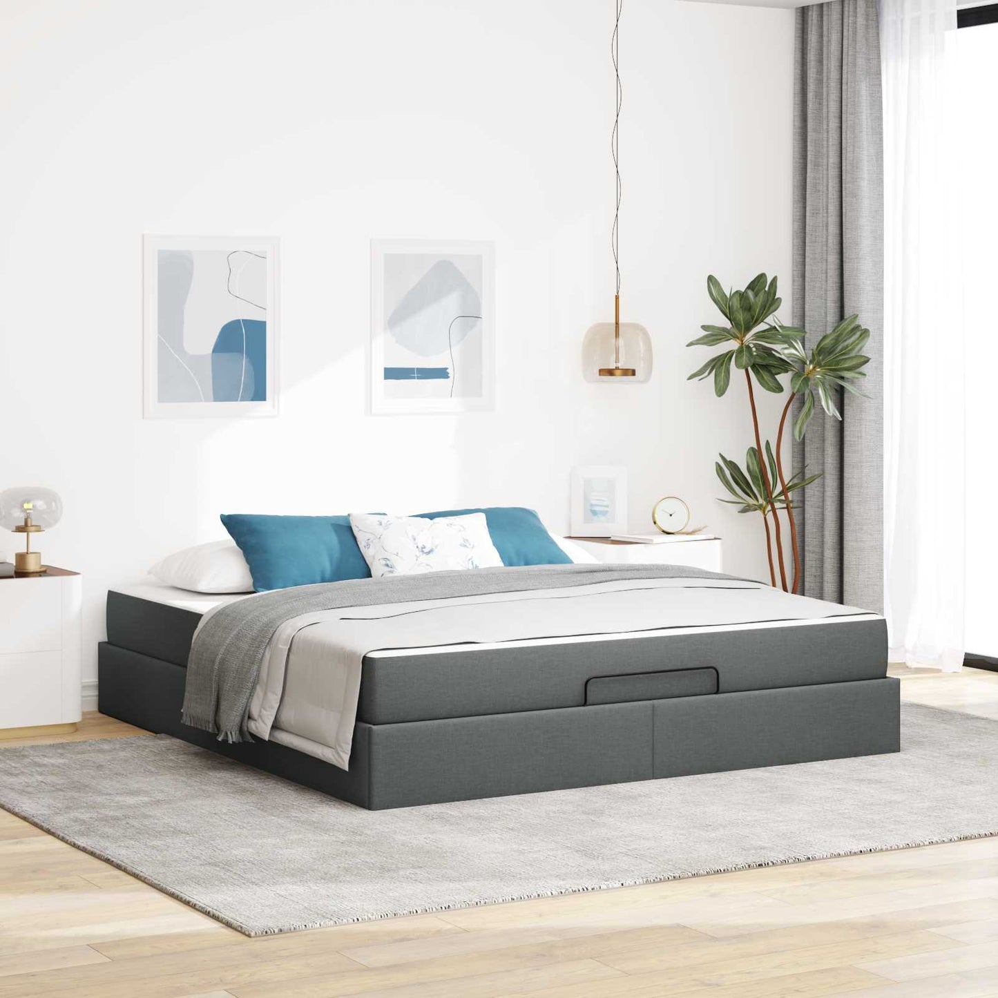 vidaXL Σκελετός κρεβατιού με στρώμα 2 pcs Σκούρο Γκρι ύφασμα