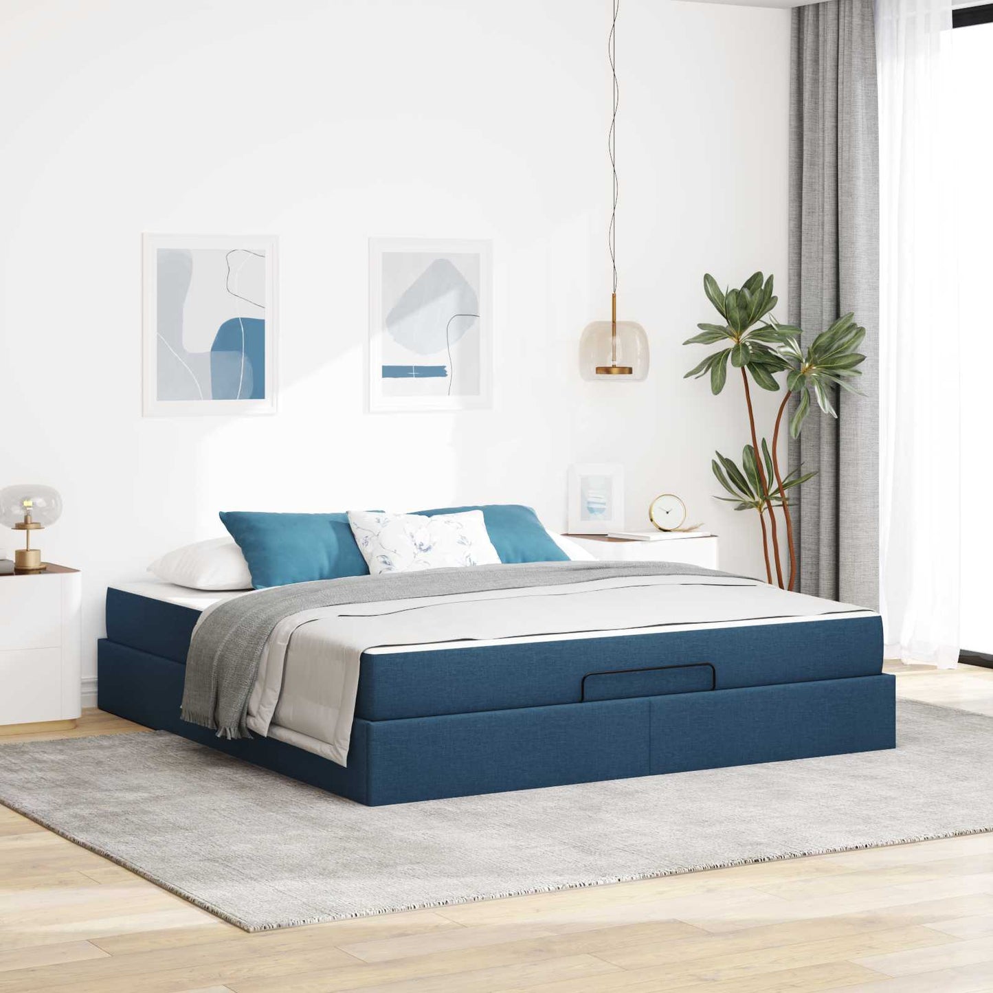 vidaXL Σκελετός κρεβατιού με στρώμα 2 pcs Μπλε ύφασμα