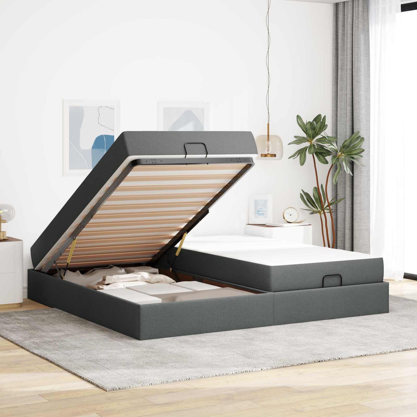 vidaXL Σκελετός κρεβατιού με στρώμα με στρώμα 2 pcs Σκούρο Γκρι ύφασμα