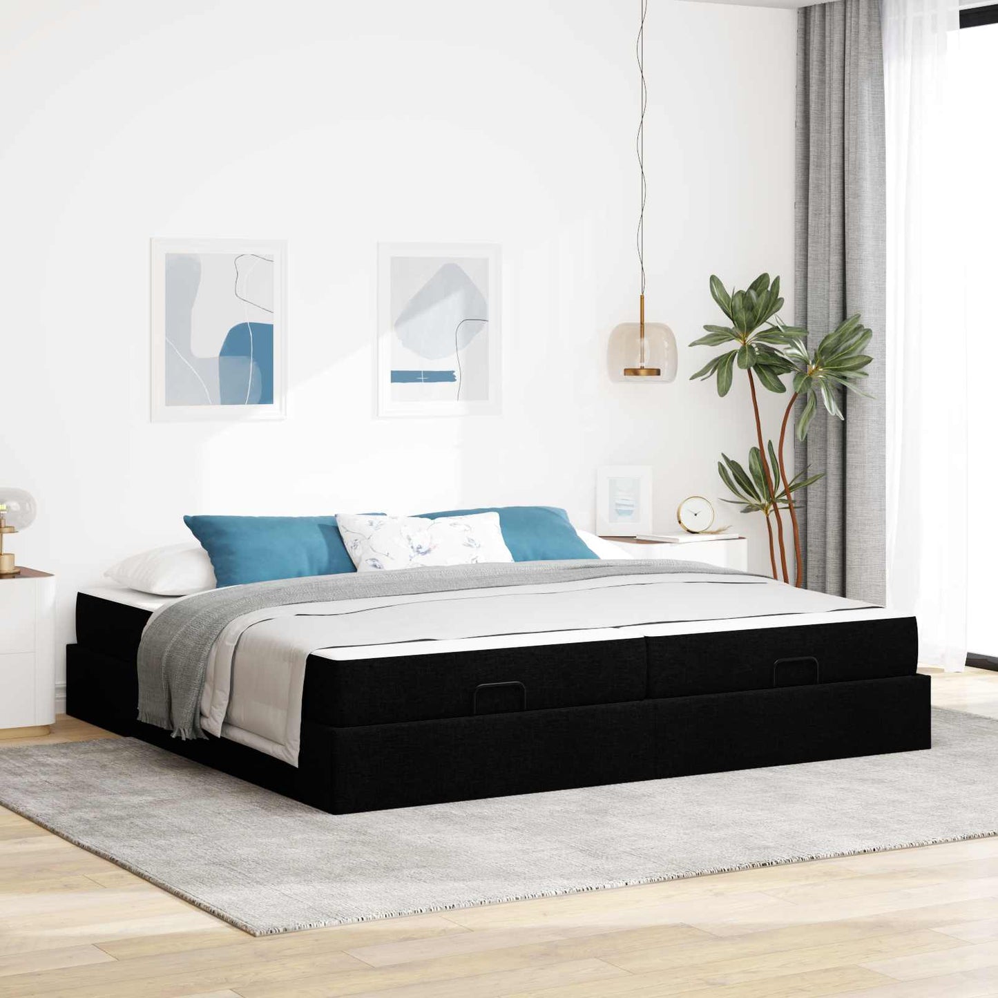 vidaXL Σκελετός κρεβατιού με στρώμα με στρώμα 2 pcs Μαύρο ύφασμα