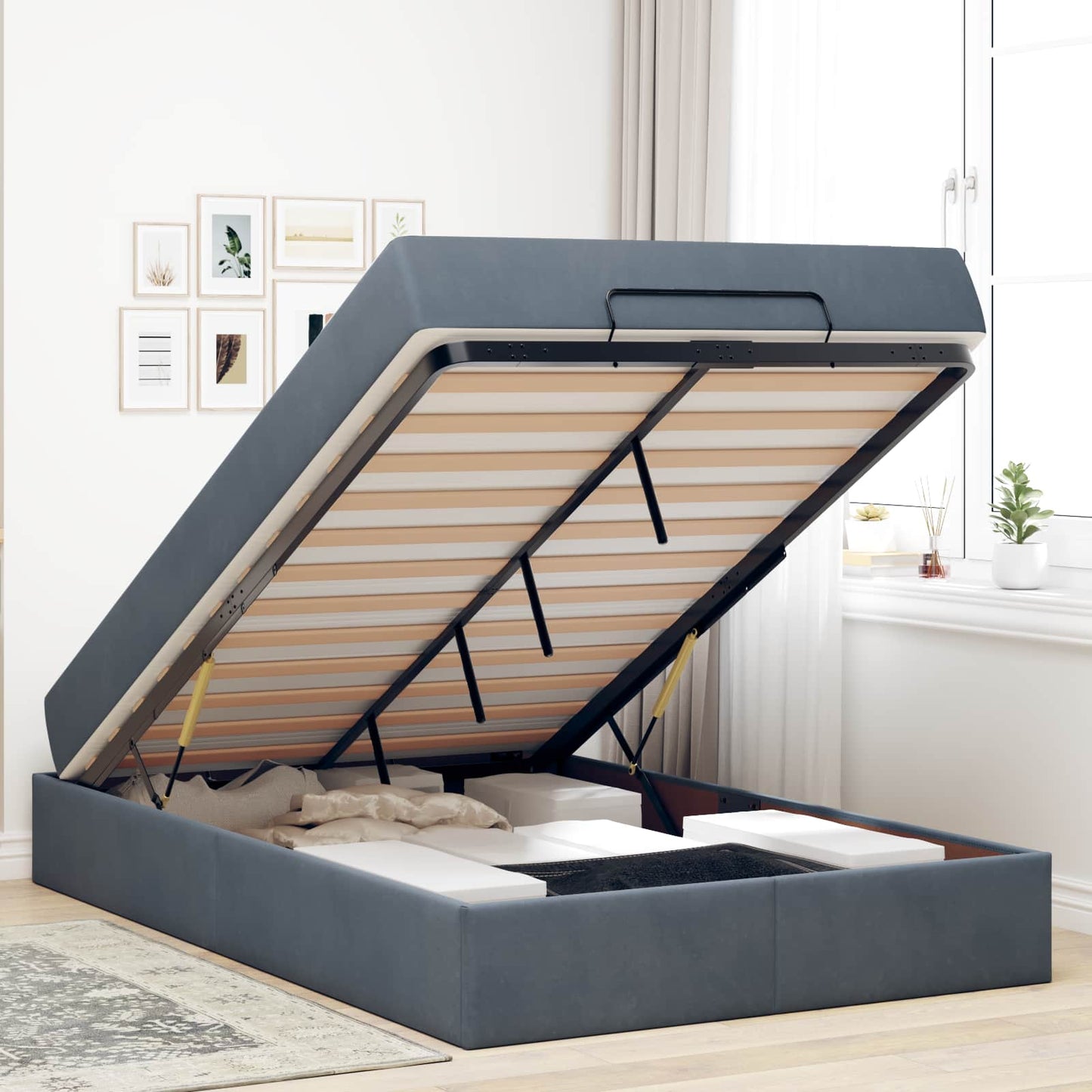 vidaXL Σκελετός κρεβατιού με στρώμα 2 pcs Σκούρο Γκρι Βελούδο