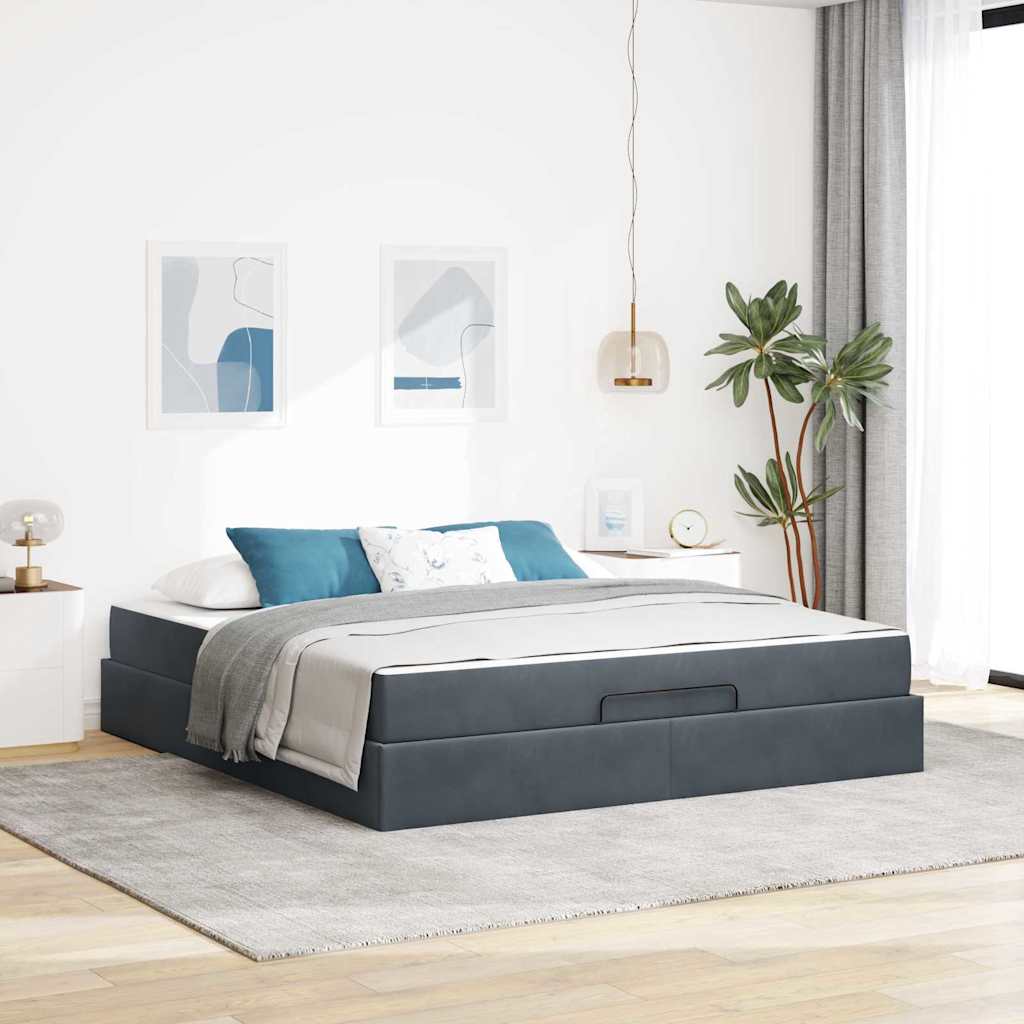 vidaXL Σκελετός κρεβατιού με στρώμα 2 pcs Σκούρο Γκρι Βελούδο