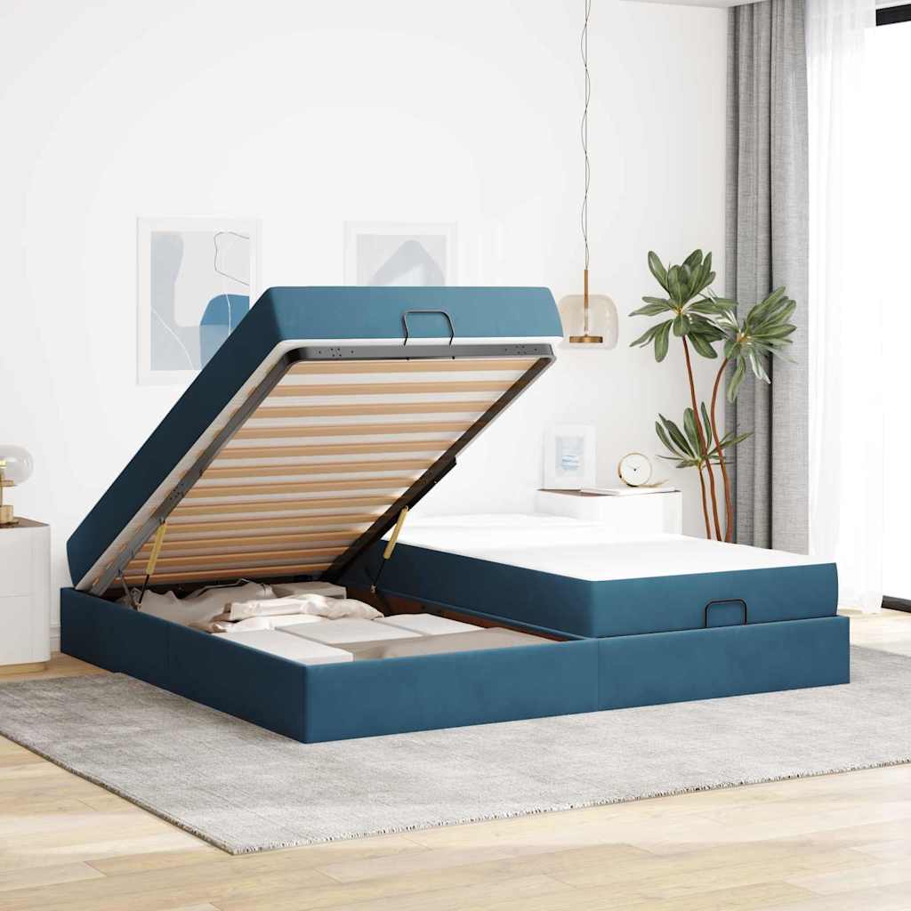 vidaXL Σκελετός κρεβατιού με στρώμα με στρώμα 2 pcs Μπλε Βελούδο