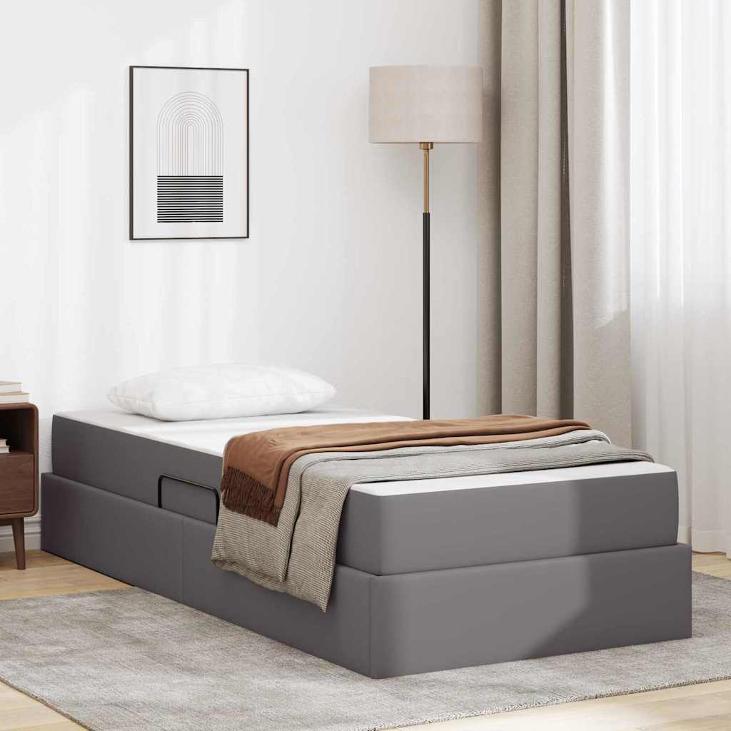 vidaXL Κρεβάτι με αποθηκευτικό χώρο και στρώμα 2 pcs Γκρι Δέρμα