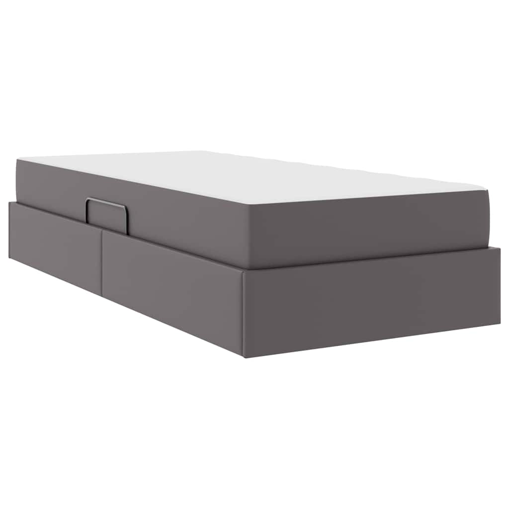 vidaXL Κρεβάτι με αποθηκευτικό χώρο και στρώμα 2 pcs Γκρι Δέρμα