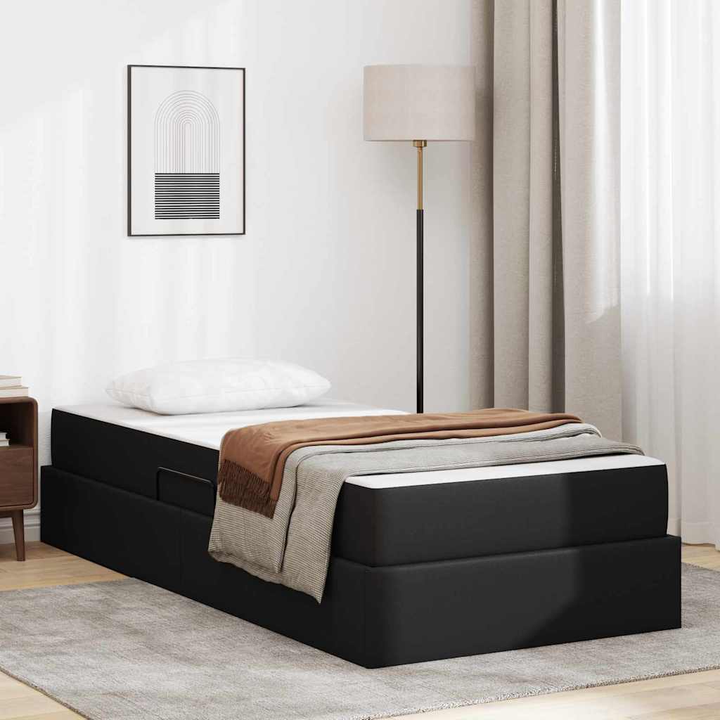 vidaXL Κρεβάτι με αποθηκευτικό χώρο και στρώμα 2 pcs Μαύρο Δέρμα