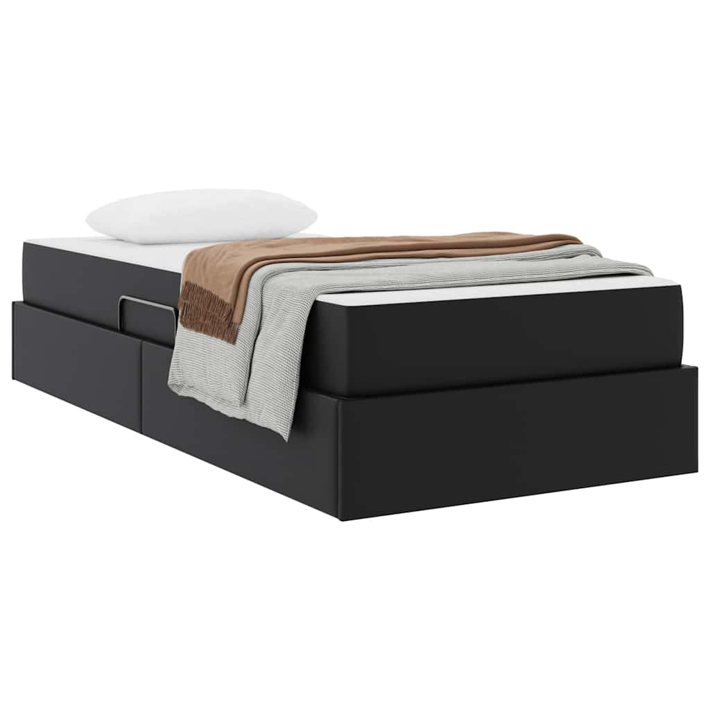 vidaXL Κρεβάτι με αποθηκευτικό χώρο και στρώμα 2 pcs Μαύρο Δέρμα