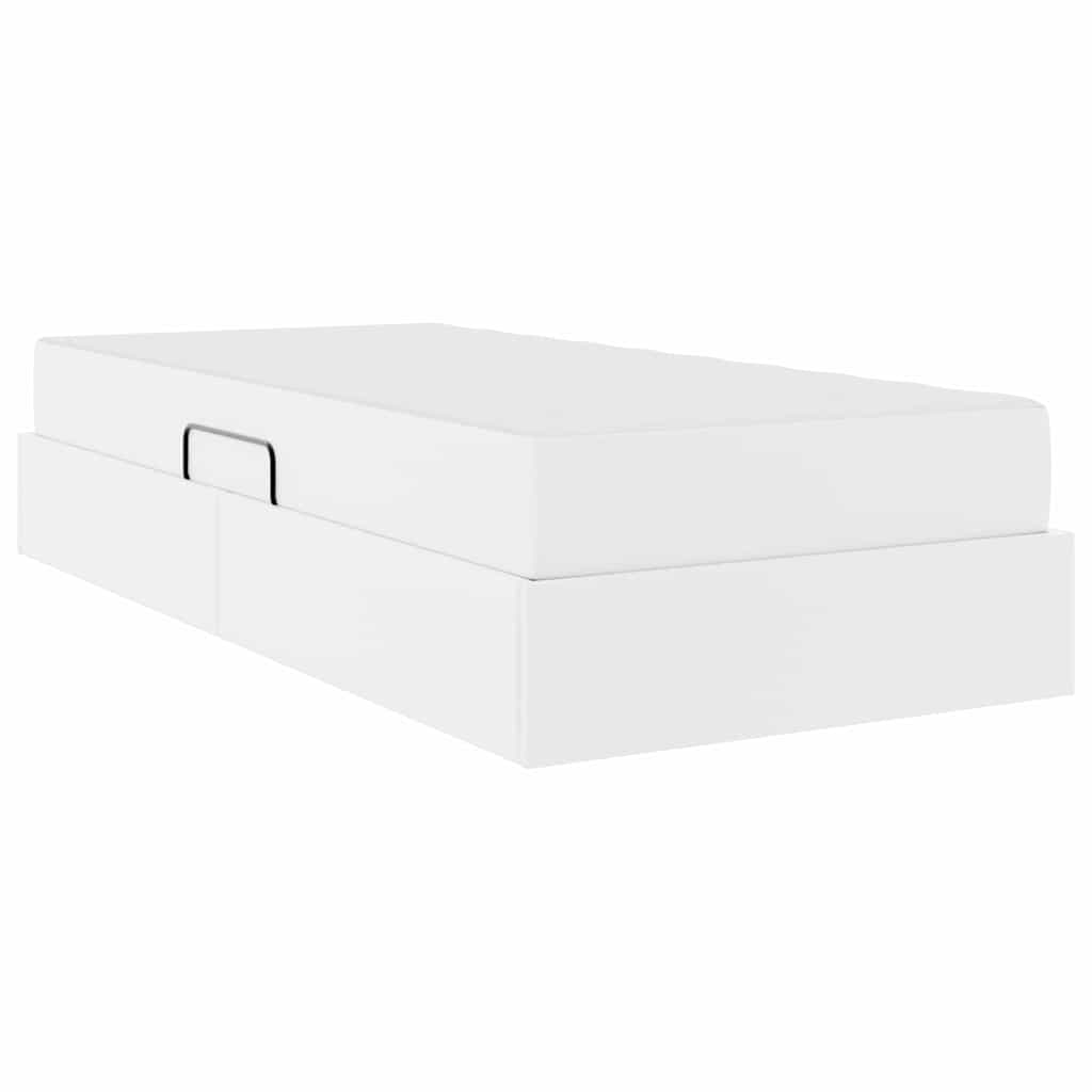 vidaXL Κρεβάτι με αποθηκευτικό χώρο και στρώμα 2 pcs Λευκό Δέρμα