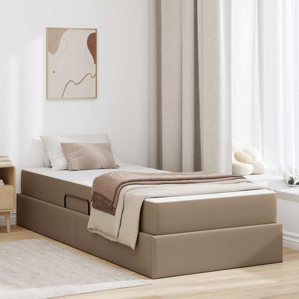 vidaXL Κρεβάτι με αποθηκευτικό χώρο και στρώμα 2 pcs Καπουτσίνο Δέρμα