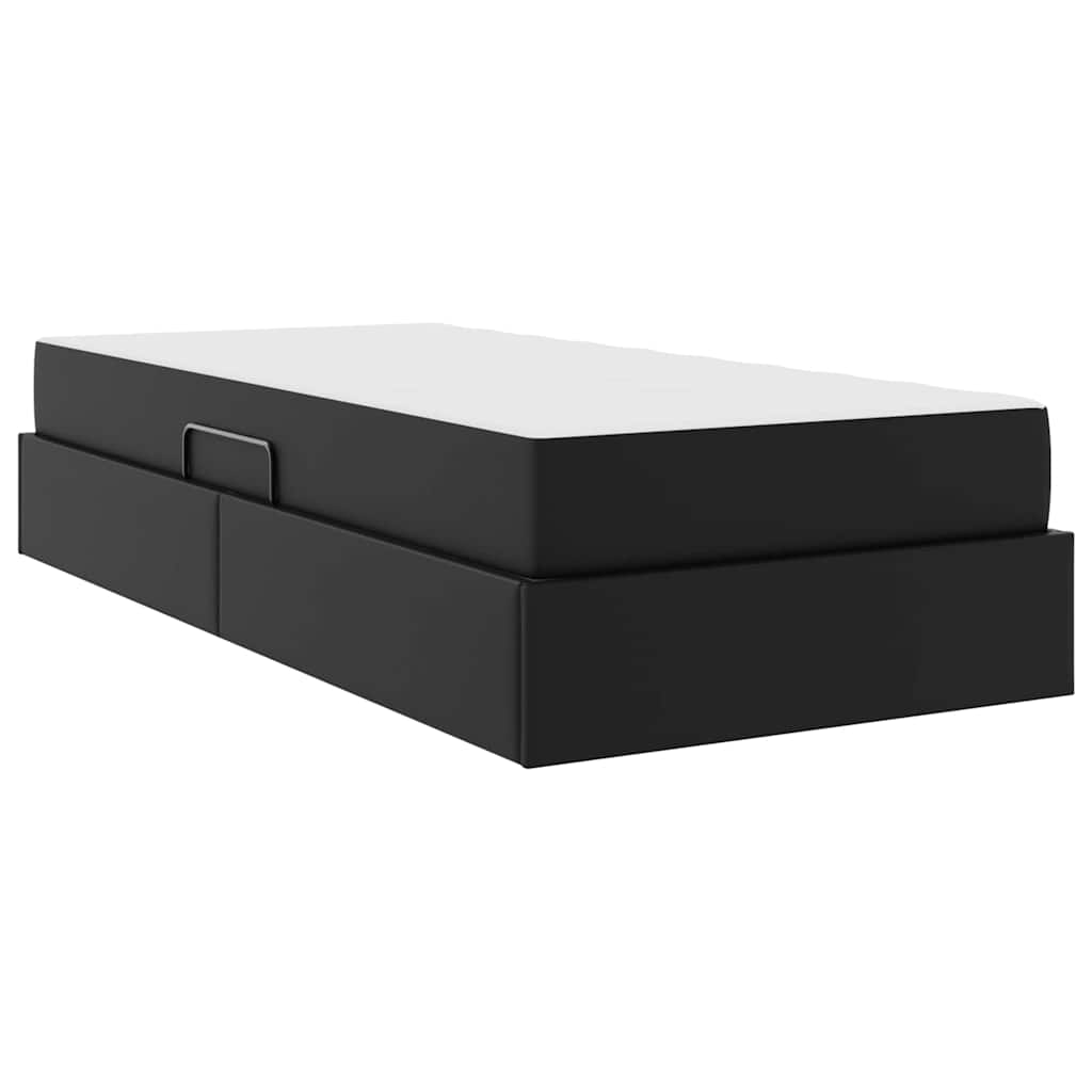 vidaXL Κρεβάτι με αποθηκευτικό χώρο και στρώμα 2 pcs Μαύρο Δέρμα