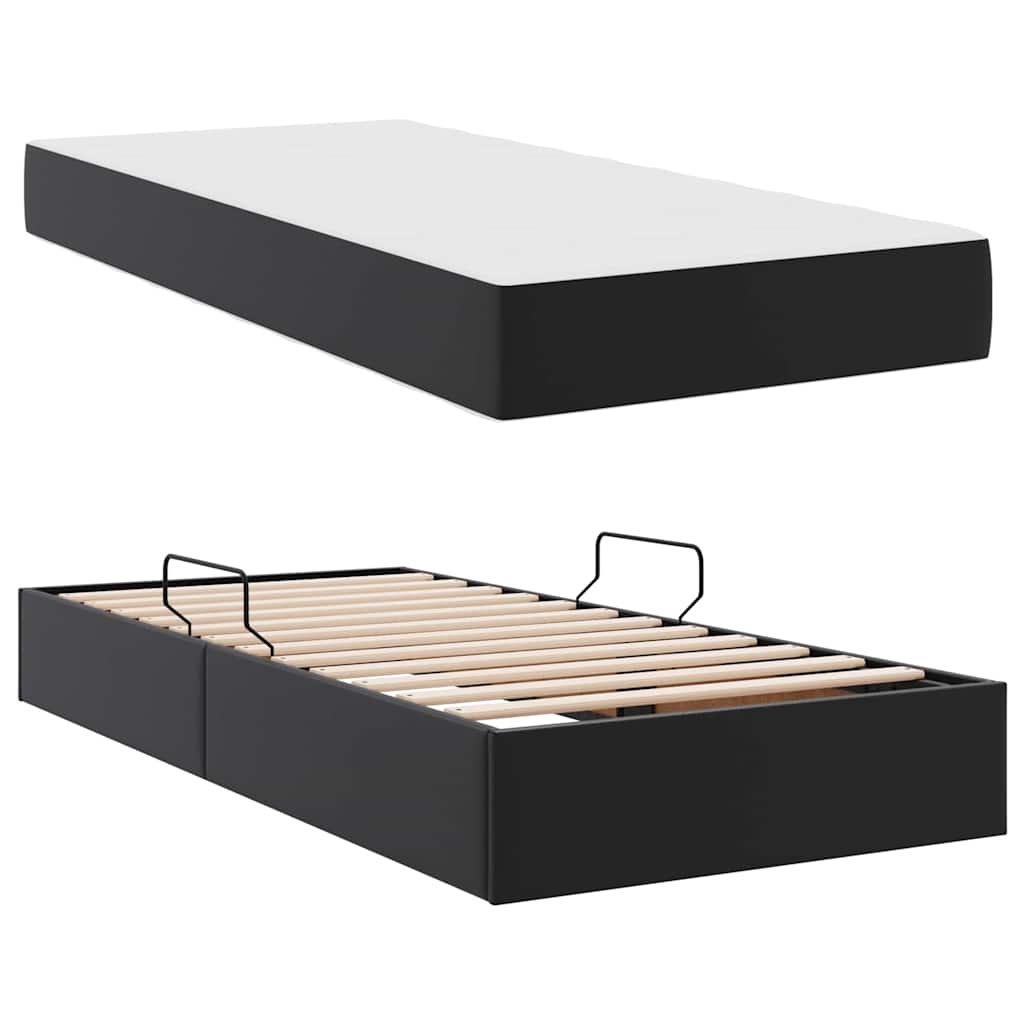 vidaXL Κρεβάτι με αποθηκευτικό χώρο και στρώμα 2 pcs Μαύρο Δέρμα