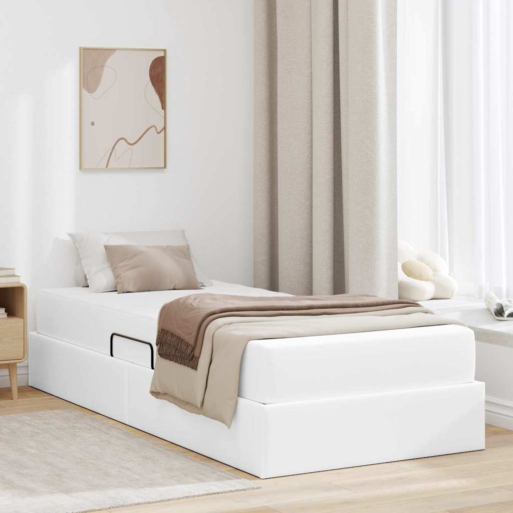 vidaXL Κρεβάτι με αποθηκευτικό χώρο και στρώμα 2 pcs Λευκό Δέρμα