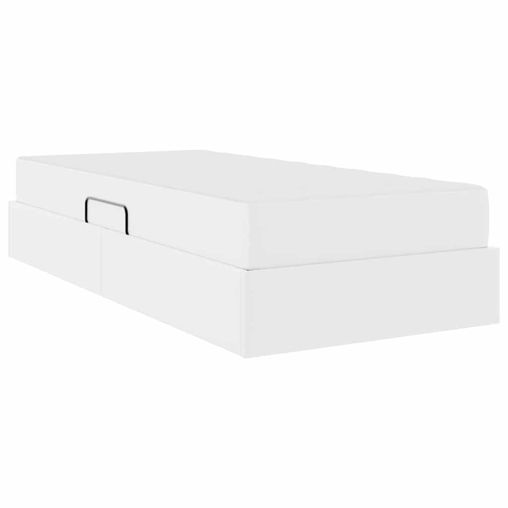 vidaXL Κρεβάτι με αποθηκευτικό χώρο και στρώμα 2 pcs Λευκό Δέρμα