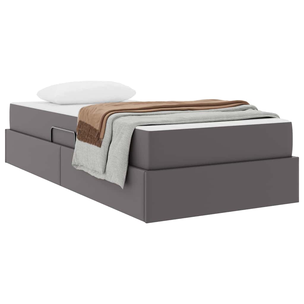 vidaXL Κρεβάτι με αποθηκευτικό χώρο και στρώμα 2 pcs Γκρι Δέρμα