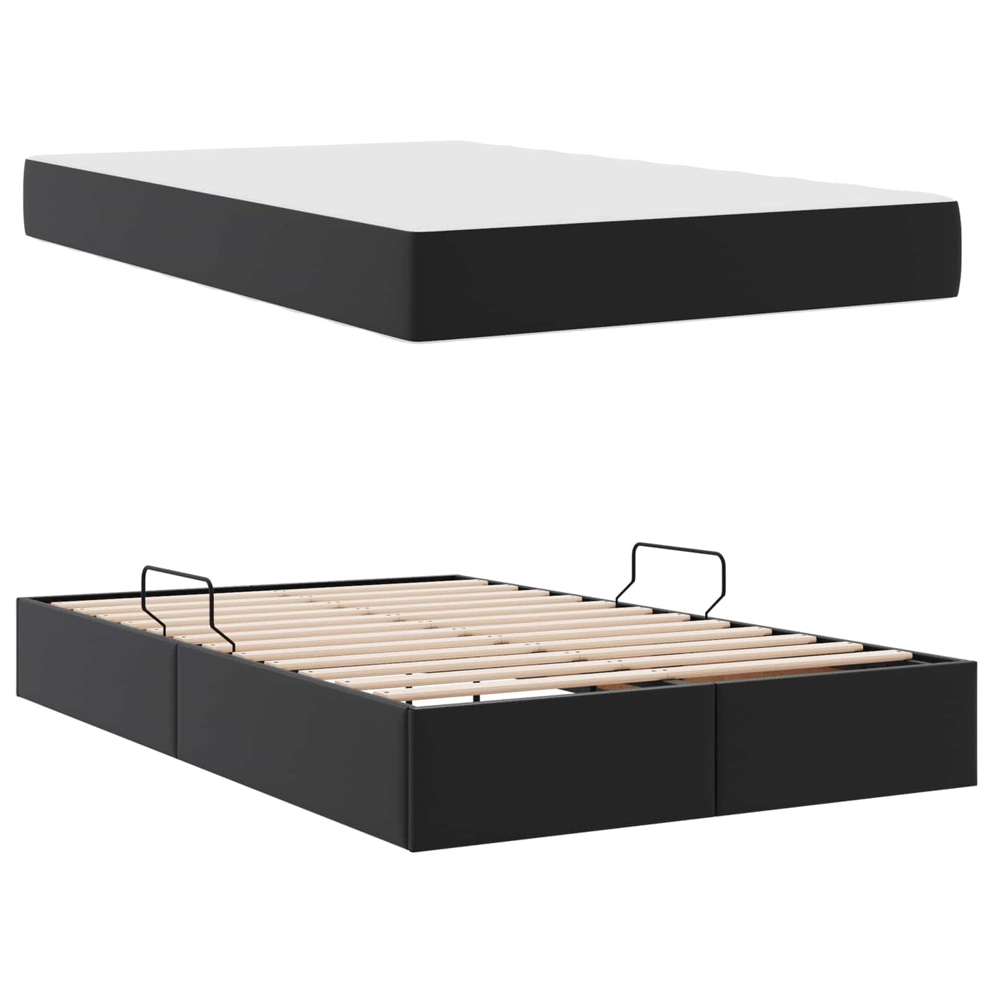vidaXL Κρεβάτι με αποθηκευτικό χώρο και στρώμα 2 pcs Μαύρο Δέρμα