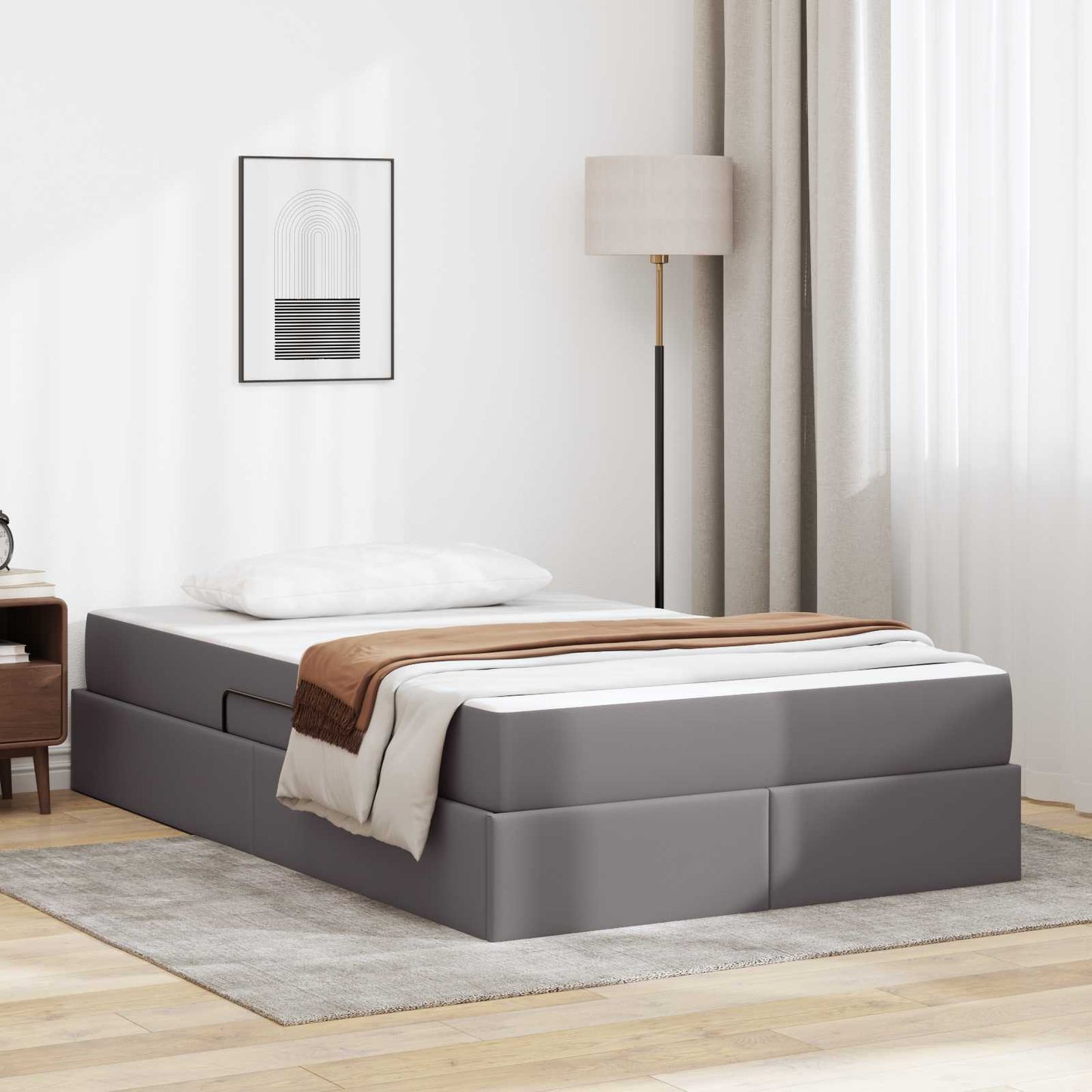 vidaXL Κρεβάτι με αποθηκευτικό χώρο και στρώμα 2 pcs Γκρι Δέρμα